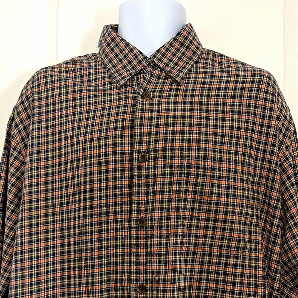Orvis mens xl plaid flannel long sleeve button up shirt pockets blue orange